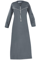 Ash - Omani Thobe Design 3 Premium Fabric Embroidered With Tassel For Any Occasion