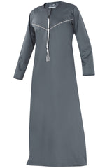 Ash - Omani Thobe Design 3 Premium Fabric Embroidered With Tassel For Any Occasion
