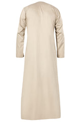 Khaki - Omani Thobe Design 4 Premium Fabric Embroidered With Tassel For Any Occasion