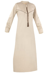 Khaki - Omani Thobe Design 4 Premium Fabric Embroidered With Tassel For Any Occasion