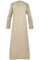 Tan - Omani Thobe Design 4 Premium Fabric Embroidered With Tassel For Any Occasion