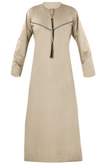 Tan - Omani Thobe Design 4 Premium Fabric Embroidered With Tassel For Any Occasion