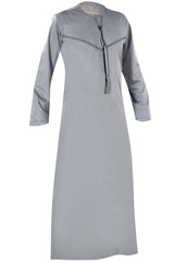 Light Grey - Omani Thobe Design 4 Premium Fabric Embroidered With Tassel For Any Occasion