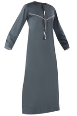 Grey - Omani Thobe Design 3 Premium Fabric Embroidered With Tassel For Any Occasion