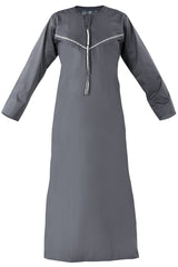 Light Pewter - Omani Thobe Design 3 Premium Fabric Embroidered With Tassel For Any Occasion