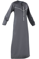 Light Pewter - Omani Thobe Design 3 Premium Fabric Embroidered With Tassel For Any Occasion
