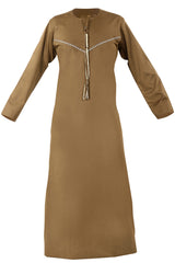 Choco - Omani Thobe Design 4 Premium Fabric Embroidered With Tassel For Any Occasion