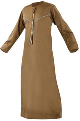 Choco - Omani Thobe Design 4 Premium Fabric Embroidered With Tassel For Any Occasion