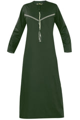 Omani Embroidery Mens Thobe With Tassel color Hunter Premium Fabric Gulf Style for Jummah Namaz, Eid Prayer