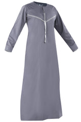 Omani Embroidery Mens Thobe With Tassel color Heather Premium Fabric Gulf Style for Jummah Namaz, Eid Prayer