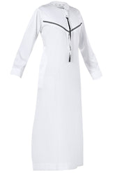 Omani Embroidery Mens Thobe for Sale UK Online With Tassel color White Royal Premium Fabric Gulf Style for Jummah Namaz, Eid Prayer