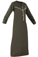 Omani Embroidery Mens Thobe With Tassel color Brown Premium Fabric Gulf Style for Jummah Namaz, Eid Prayer