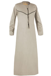 Omani Embroidery Mens Thobe for Sale UK Online With Tassel color Slate Royal Premium Fabric Gulf Style for Jummah Namaz, Eid Prayer