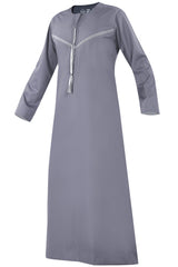 Omani Embroidery Mens Thobe With Tassel color Heather Premium Fabric Gulf Style for Jummah Namaz, Eid Prayer