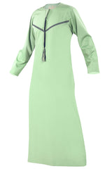 Omani Embroidery Mens Thobe With Tassel color Jade Premium Fabric Gulf Style for Jummah Namaz, Eid Prayer