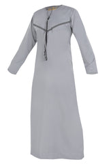 Omani Embroidery Thobe for Sale UK With Tassel color Light Heather Buy Royal Premium Fabric Gulf Style for Jummah Namaz, Eid Prayer