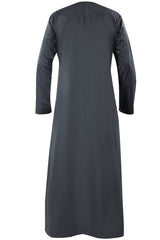 Omani Embroidery Thobe for Sale UK With Tassel color Pewter Buy Royal Premium Fabric Gulf Style for Jummah Namaz, Eid Prayer