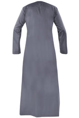 Omani Embroidery Thobe for Sale UK With Tassel color Light Ash Buy Royal Premium Fabric Gulf Style for Jummah Namaz, Eid Prayer