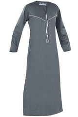 Ash - Omani Thobe Design 3 Premium Fabric Embroidered With Tassel For Any Occasion