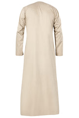 Khaki - Omani Thobe Design 4 Premium Fabric Embroidered With Tassel For Any Occasion