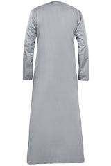 Light Grey - Omani Thobe Design 4 Premium Fabric Embroidered With Tassel For Any Occasion