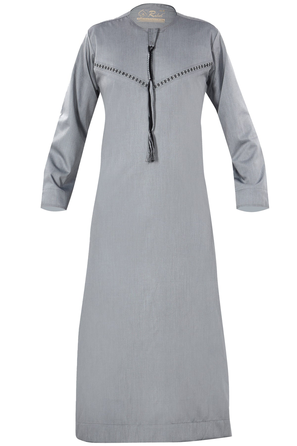 Light Grey - Omani Thobe Design 4 Premium Fabric Embroidered With Tassel For Any Occasion