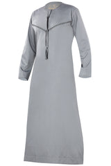 Light Grey - Omani Thobe Design 4 Premium Fabric Embroidered With Tassel For Any Occasion