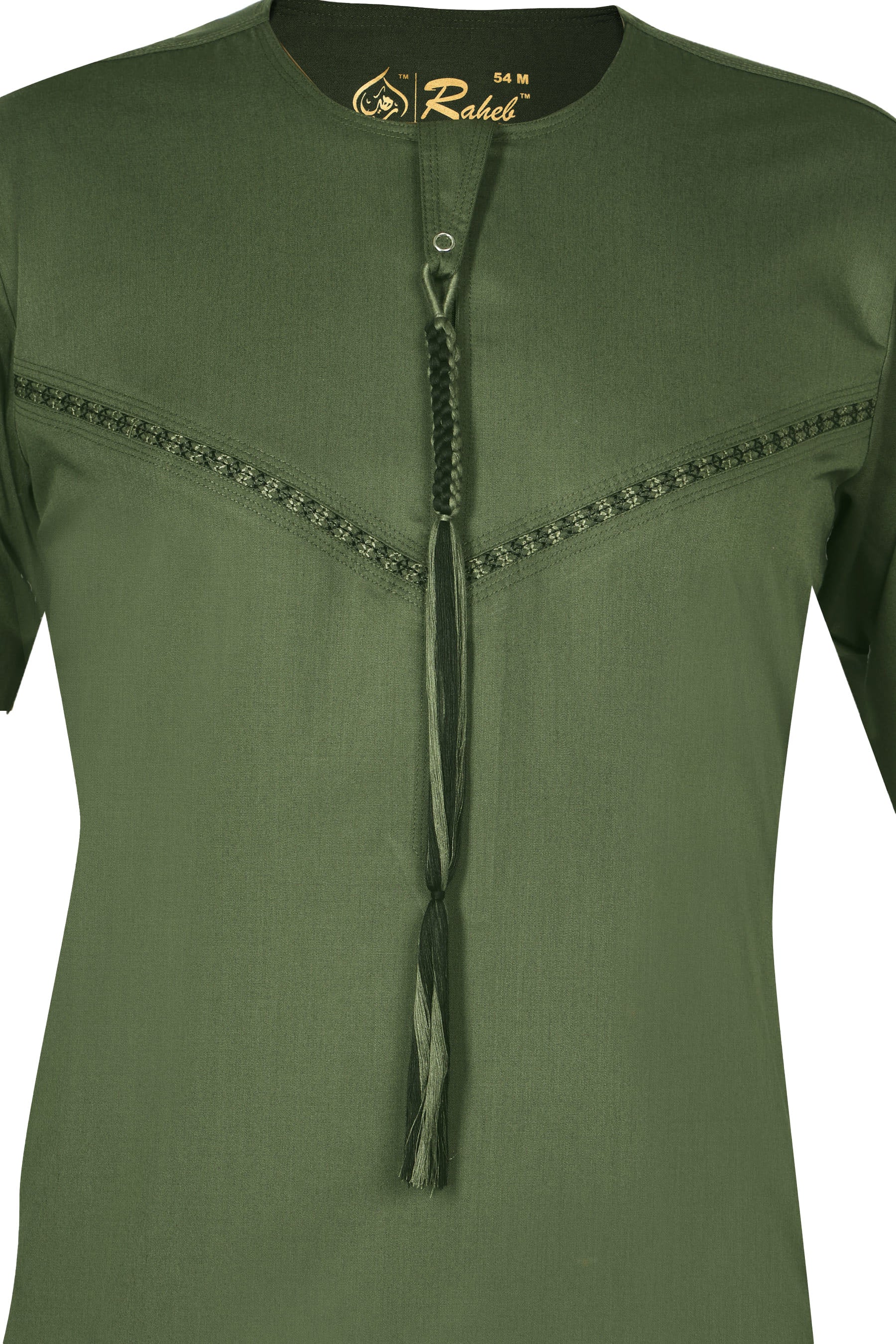 Green - Omani Thobe Design 4 Premium Fabric Embroidered With Tassel For Any Occasion