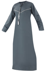 Grey - Omani Thobe Design 3 Premium Fabric Embroidered With Tassel For Any Occasion