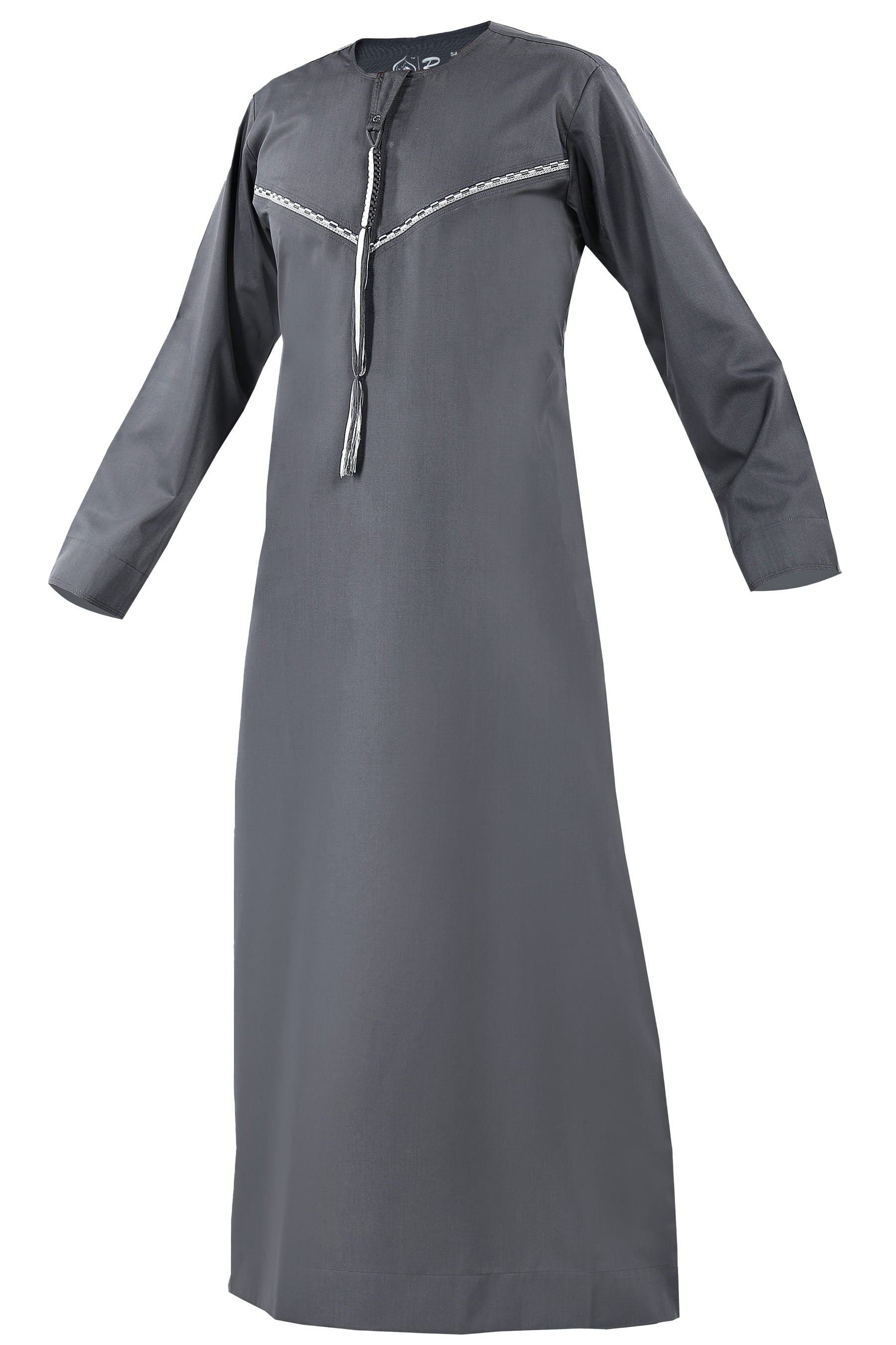 Light Pewter - Omani Thobe Design 3 Premium Fabric Embroidered With Tassel For Any Occasion