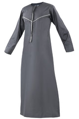 Light Pewter - Omani Thobe Design 3 Premium Fabric Embroidered With Tassel For Any Occasion