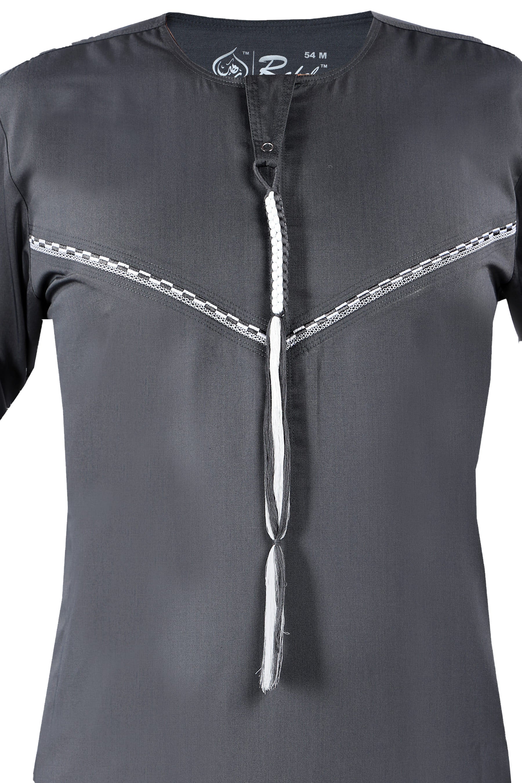 Light Pewter - Omani Thobe Design 3 Premium Fabric Embroidered With Tassel For Any Occasion