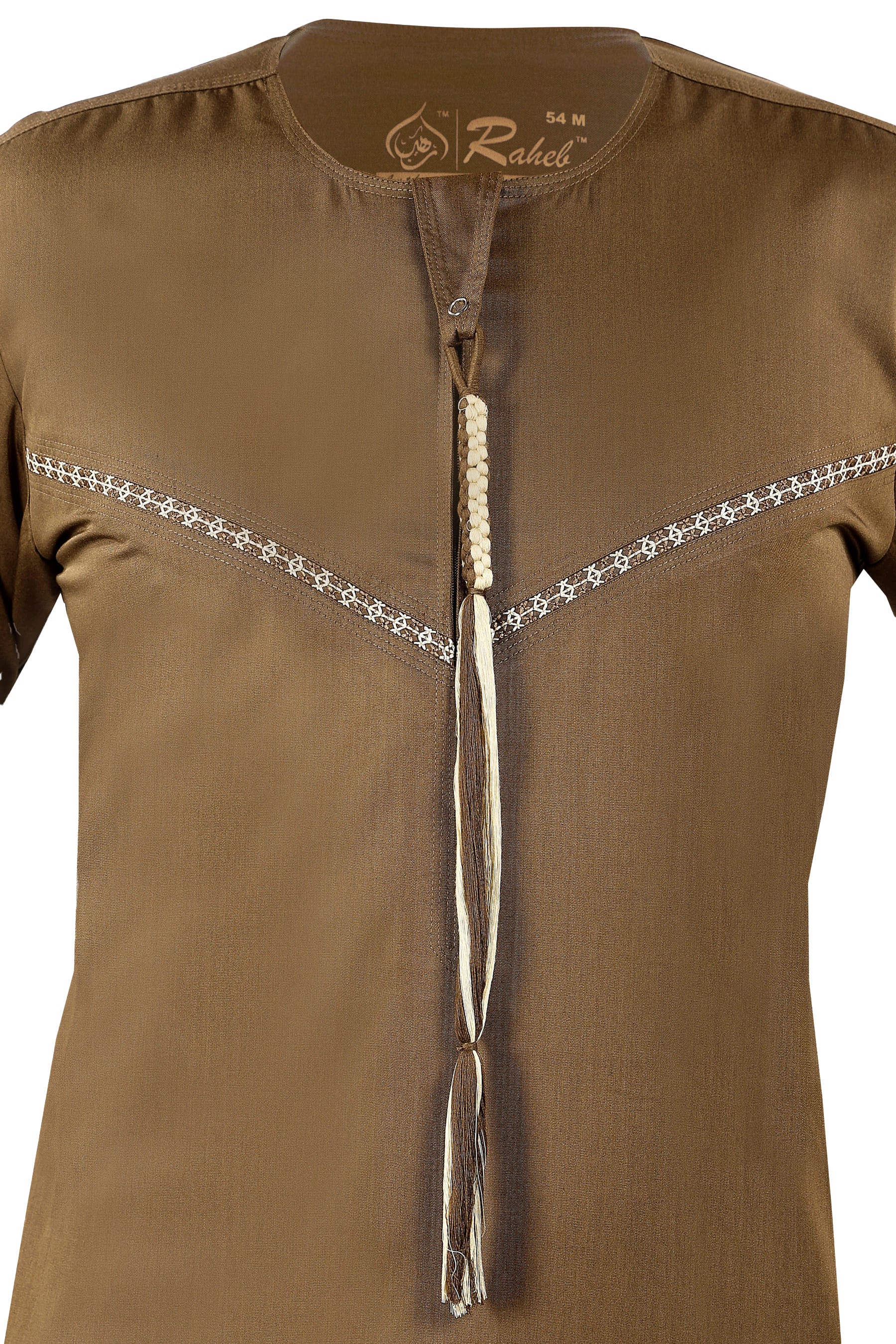 Choco - Omani Thobe Design 4 Premium Fabric Embroidered With Tassel For Any Occasion