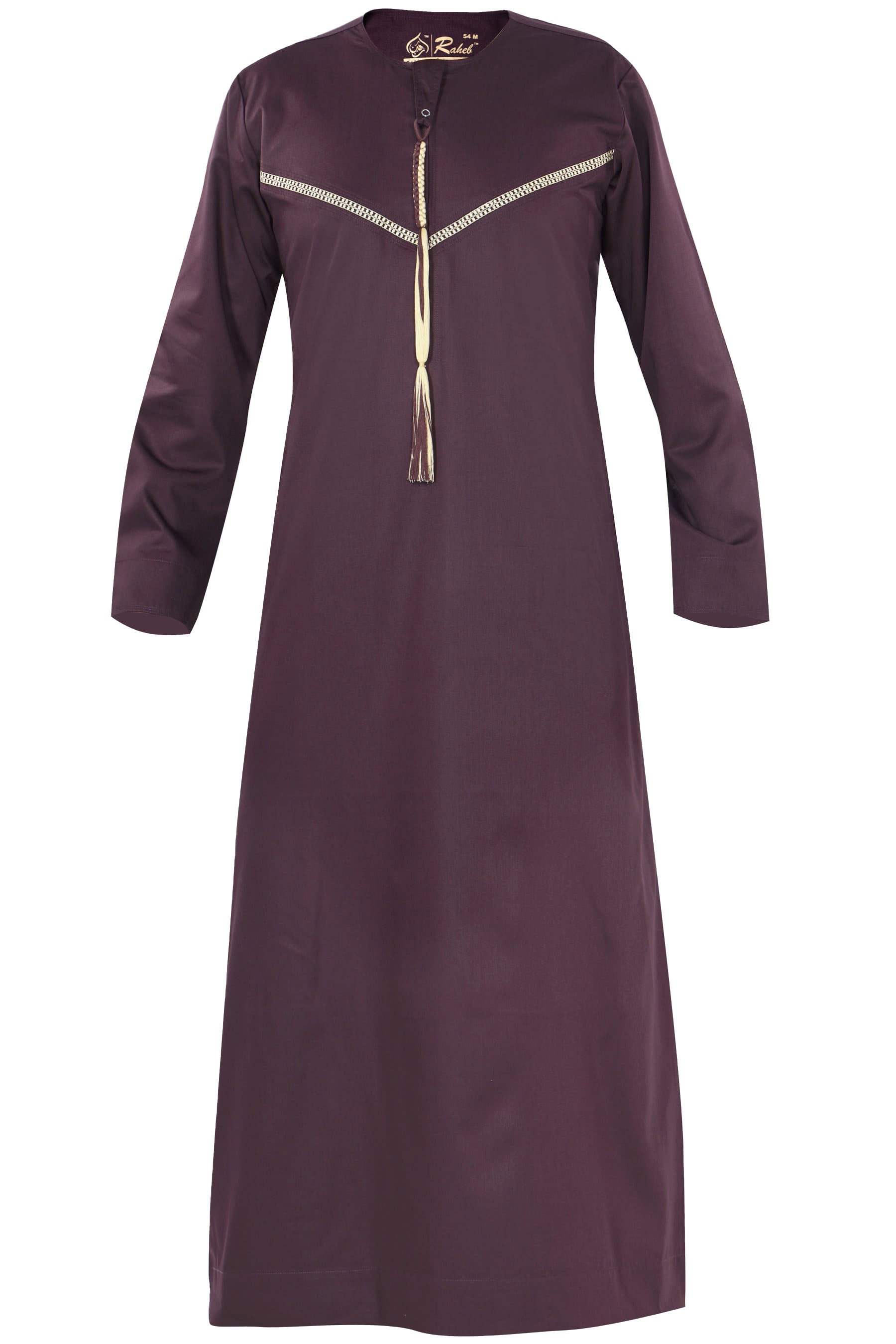 Omani Embroidery Mens Thobe for Sale UK Online With Tassel color Wine Royal Premium Fabric Gulf Style for Jummah Namaz, Eid Prayer