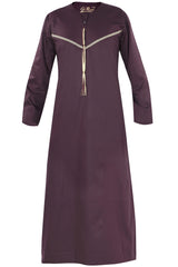 Omani Embroidery Mens Thobe for Sale UK Online With Tassel color Wine Royal Premium Fabric Gulf Style for Jummah Namaz, Eid Prayer
