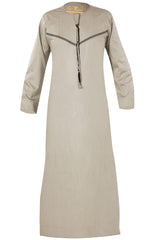 Omani Embroidery Mens Thobe for Sale UK Online With Tassel color Slate Royal Premium Fabric Gulf Style for Jummah Namaz, Eid Prayer