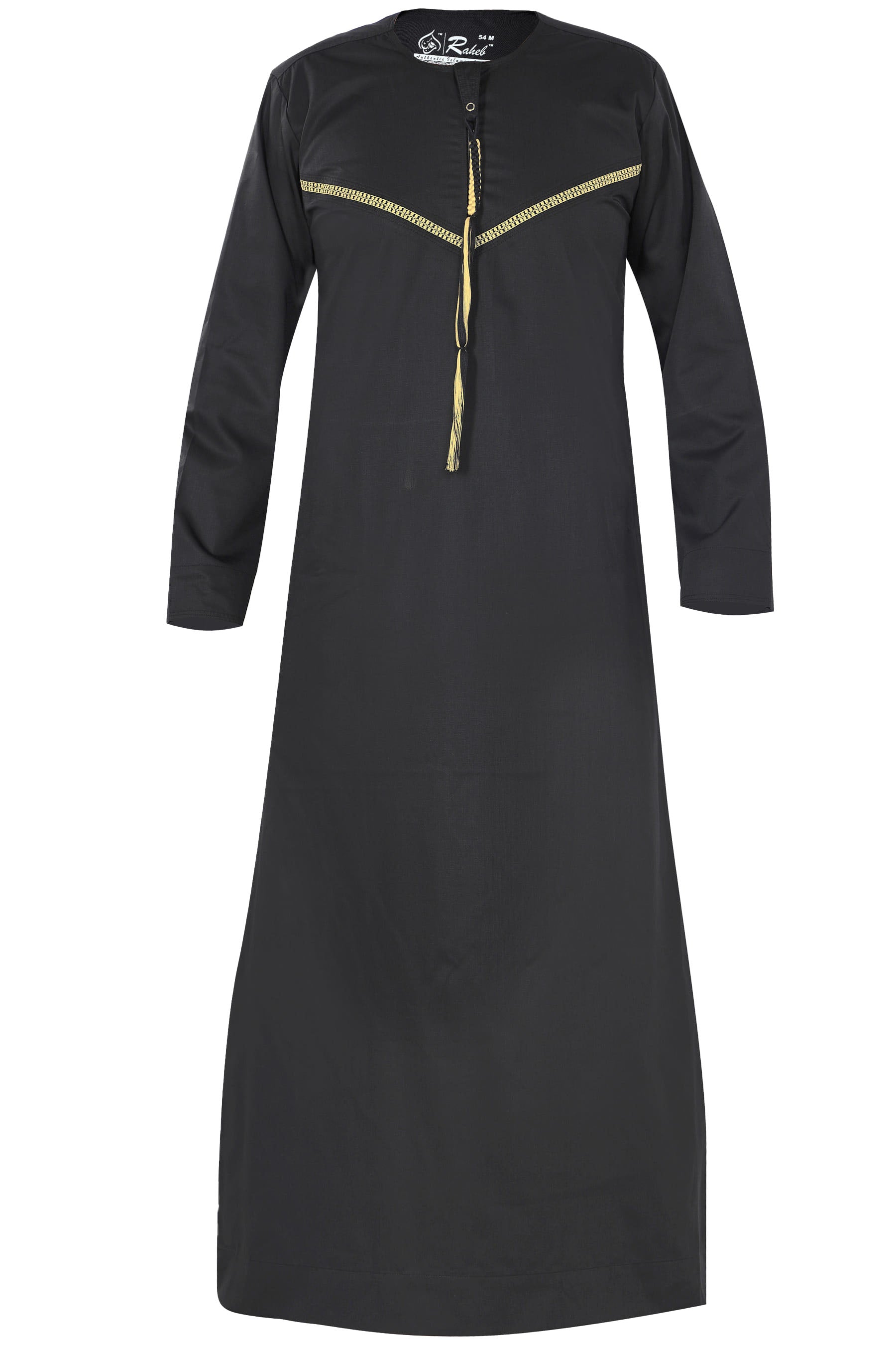 Omani Embroidery Mens Thobe for Sale UK Online With Tassel Color Black Royal Premium Fabric Gulf Style for Jummah Namaz, Eid Prayer