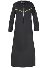 Omani Embroidery Mens Thobe for Sale UK Online With Tassel Color Black Royal Premium Fabric Gulf Style for Jummah Namaz, Eid Prayer