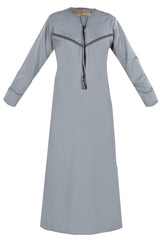 Omani Embroidery Thobe for Sale UK With Tassel color Light Heather Buy Royal Premium Fabric Gulf Style for Jummah Namaz, Eid Prayer