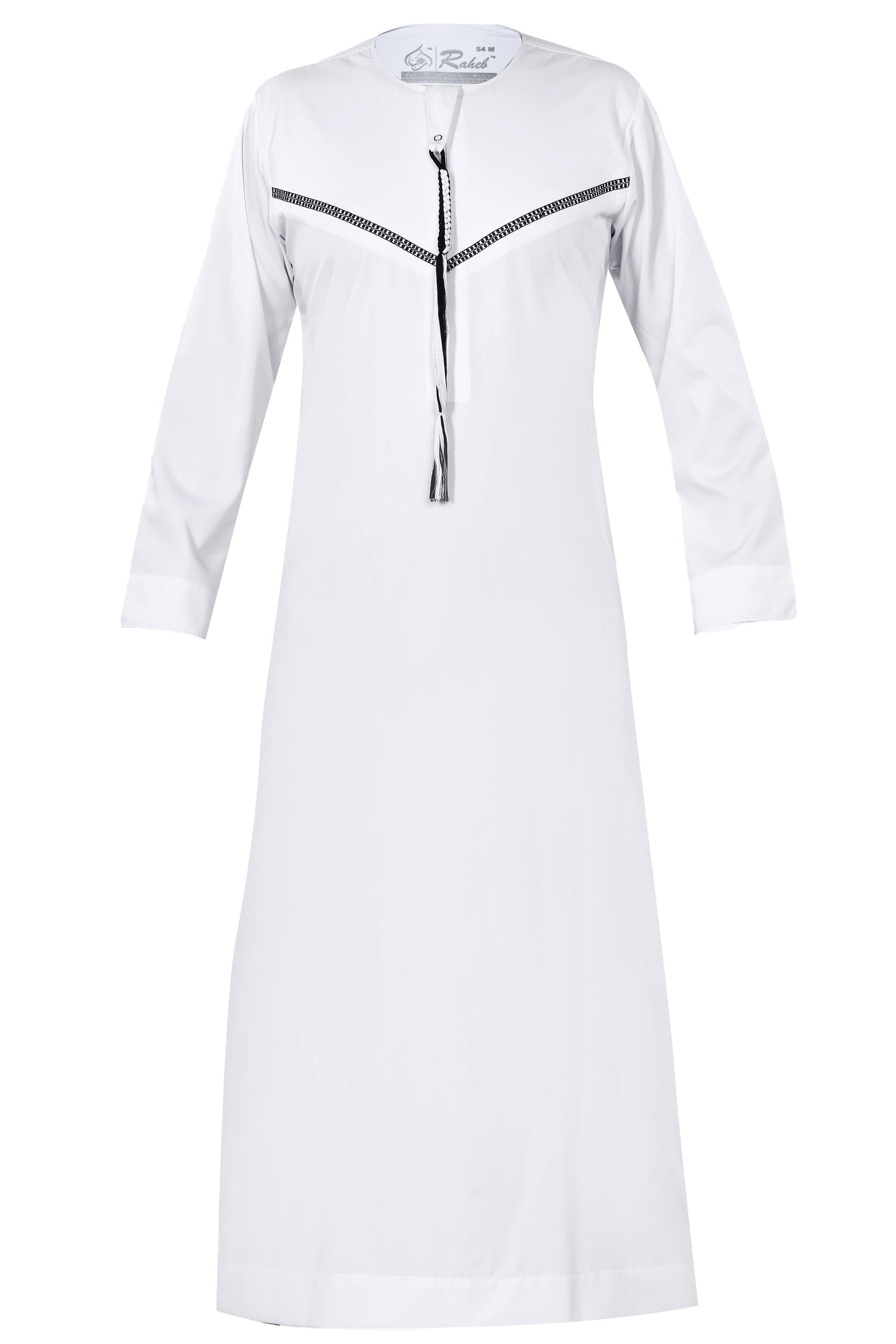 Omani Embroidery Mens Thobe for Sale UK Online With Tassel color White Royal Premium Fabric Gulf Style for Jummah Namaz, Eid Prayer