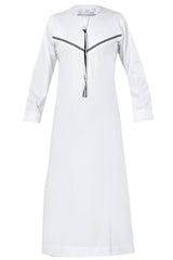 Omani Embroidery Mens Thobe for Sale UK Online With Tassel color White Royal Premium Fabric Gulf Style for Jummah Namaz, Eid Prayer