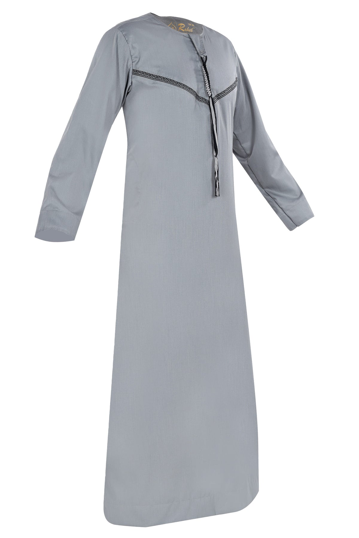 Omani Embroidery Thobe for Sale UK With Tassel color Light Heather Buy Royal Premium Fabric Gulf Style for Jummah Namaz, Eid Prayer