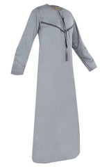 Omani Embroidery Thobe for Sale UK With Tassel color Light Heather Buy Royal Premium Fabric Gulf Style for Jummah Namaz, Eid Prayer