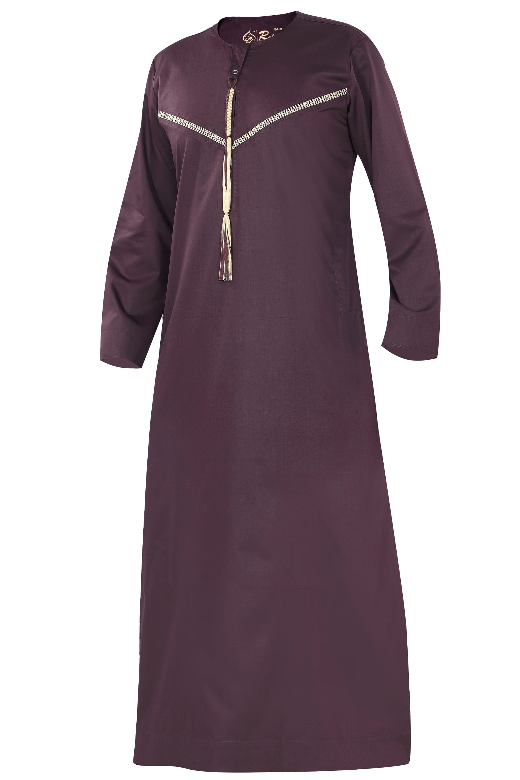 Omani Embroidery Mens Thobe for Sale UK Online With Tassel color Wine Royal Premium Fabric Gulf Style for Jummah Namaz, Eid Prayer