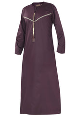 Omani Embroidery Mens Thobe for Sale UK Online With Tassel color Wine Royal Premium Fabric Gulf Style for Jummah Namaz, Eid Prayer