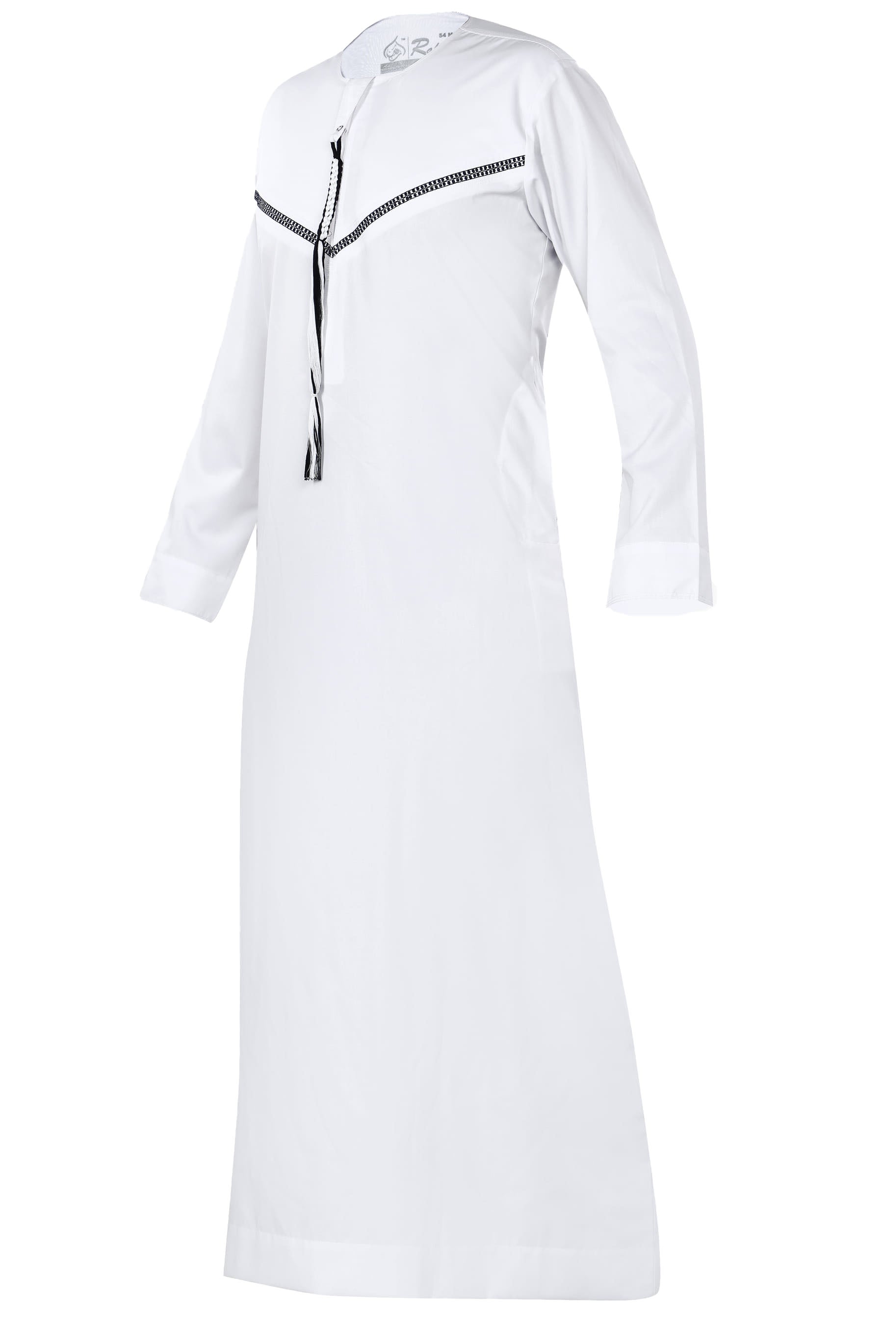Omani Embroidery Mens Thobe for Sale UK Online With Tassel color White Royal Premium Fabric Gulf Style for Jummah Namaz, Eid Prayer