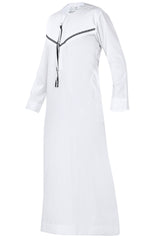Omani Embroidery Mens Thobe for Sale UK Online With Tassel color White Royal Premium Fabric Gulf Style for Jummah Namaz, Eid Prayer