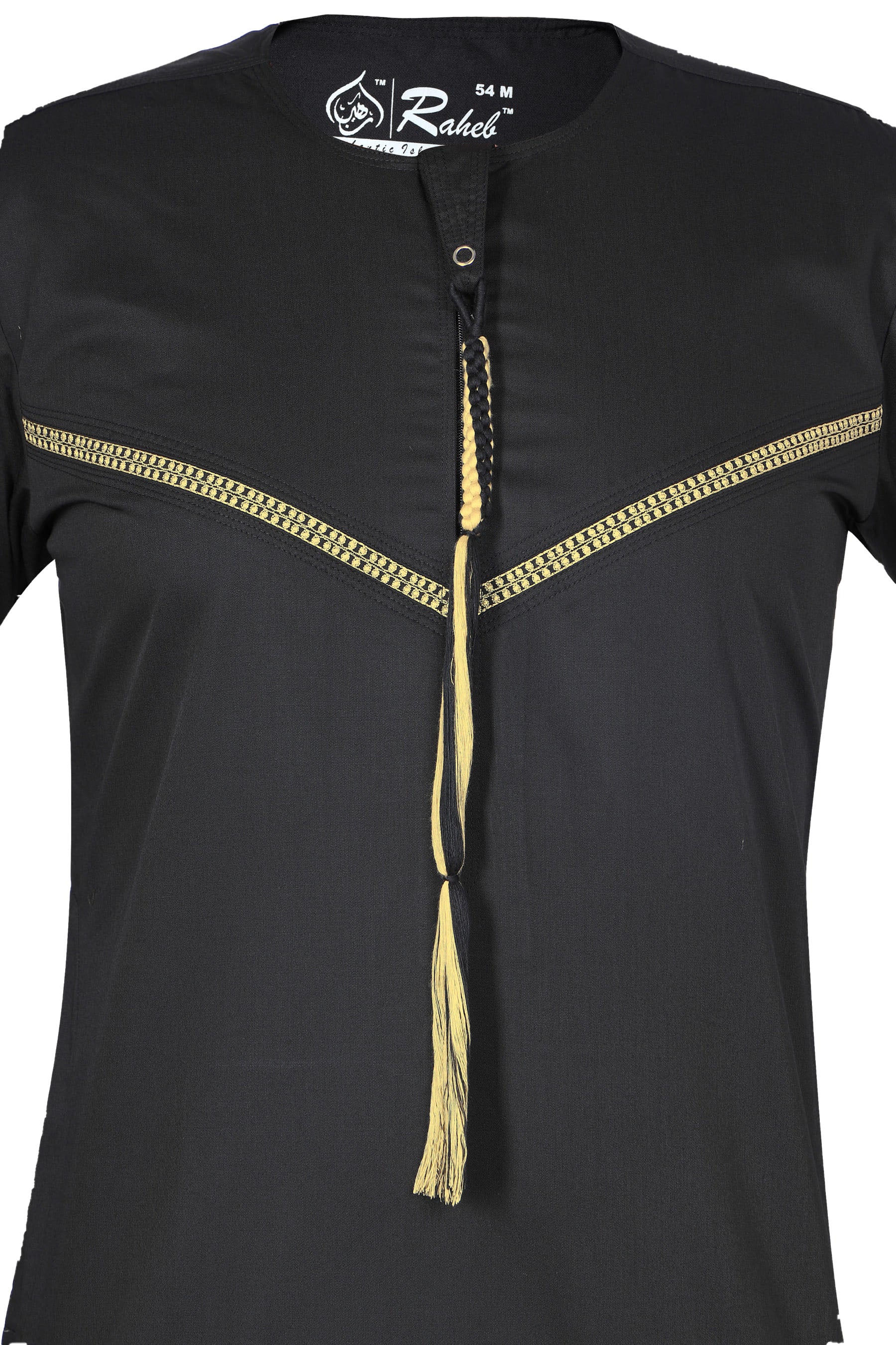 Omani Embroidery Mens Thobe for Sale UK Online With Tassel Color Black Royal Premium Fabric Gulf Style for Jummah Namaz, Eid Prayer