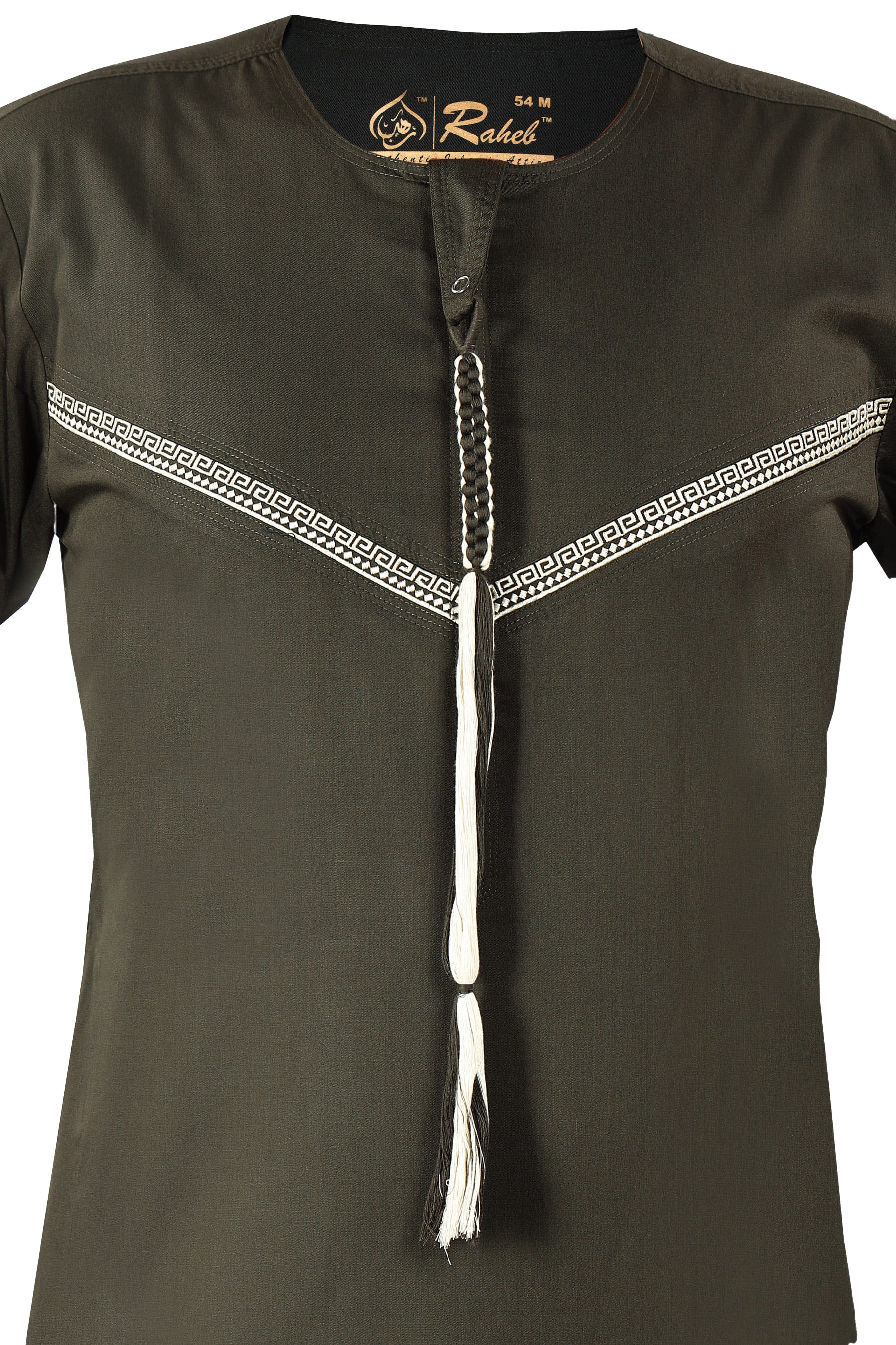 Omani Embroidery Mens Thobe With Tassel color Brown Premium Fabric Gulf Style for Jummah Namaz, Eid Prayer