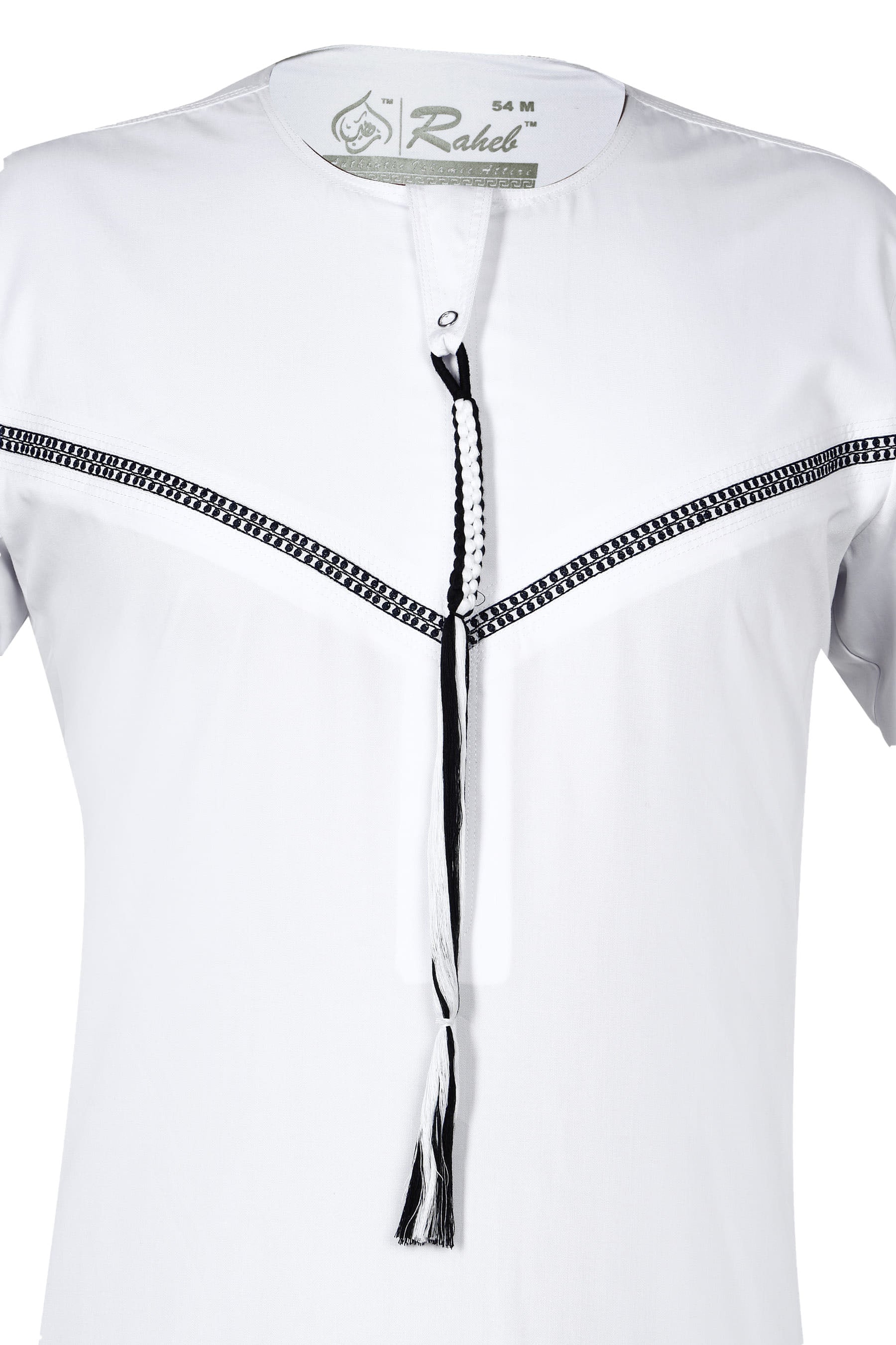 Omani Embroidery Mens Thobe for Sale UK Online With Tassel color White Royal Premium Fabric Gulf Style for Jummah Namaz, Eid Prayer